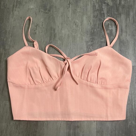 Forever 21 Cropped Pinstripe Tank Top Pink Size Small - Picture 1 of 6